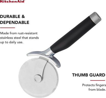 KitchenAid Classic Pizza Wheel with Sharp Blade For Cutting Through Crusts, Pies and More, Built In Finger Guard for Safety and Comfort Grip to Protect Fingers, Dishwasher Safe, 9-Inch, Red