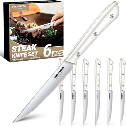 Dream Reach Steak Knife Set - Steak Knives Set of 4 Japanese Stainless Steel Sharp Dishwasher Safe Gifts for Men Women