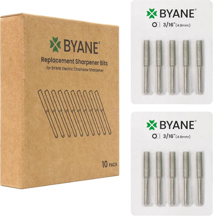 Byane Diamond Chainsaw Sharpening Bits - 5/32''(4.0mm) Carbide Chain Grinding Stones 10PCS, Optimized for Carbide & Standard Chains, Electric Grinder Replacement