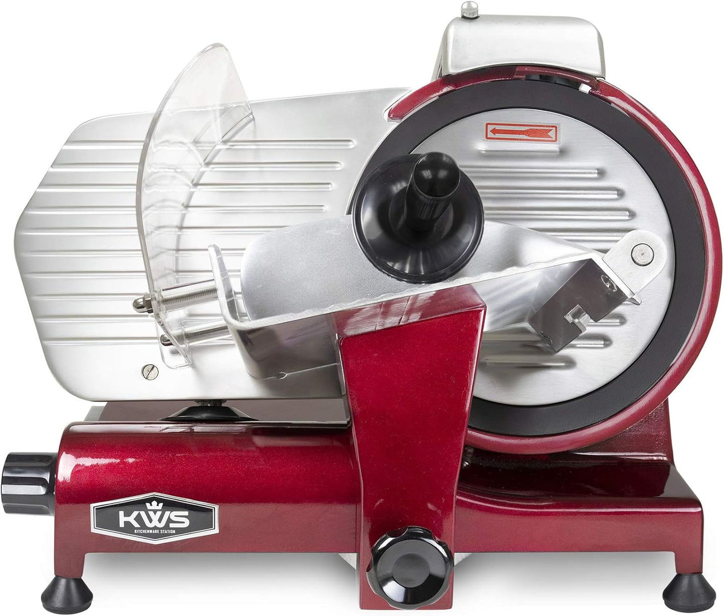 KWS MS-10XT Premium 320W Electric Meat Slicer 10-Inch in Red with Non-sticky Teflon Blade, Frozen Meat/Deli/Cheese/Food Slicer Low Noises Commercial and Home Use [ ETL, NSF Certified ]