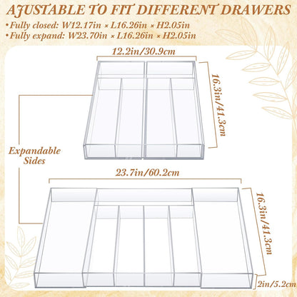 Teenyyou 1 Pack Expandable Kitchen Drawer Organizer Clear Acrylic Utensil Organizer Adjustable Acrylic Silverware Storage for Drawers Silverware Flatware Knives (12 x 16 Inches,6-8 Compartments)