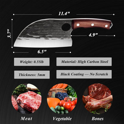 ROCOCO Hand Forged Meat Cleaver Sharp Butcher Knife for Meat Cutting Vegetable Cleaver with Sheath for Home Kitchen Outdoor Camping BBQ Father Mother Gift Idea Men