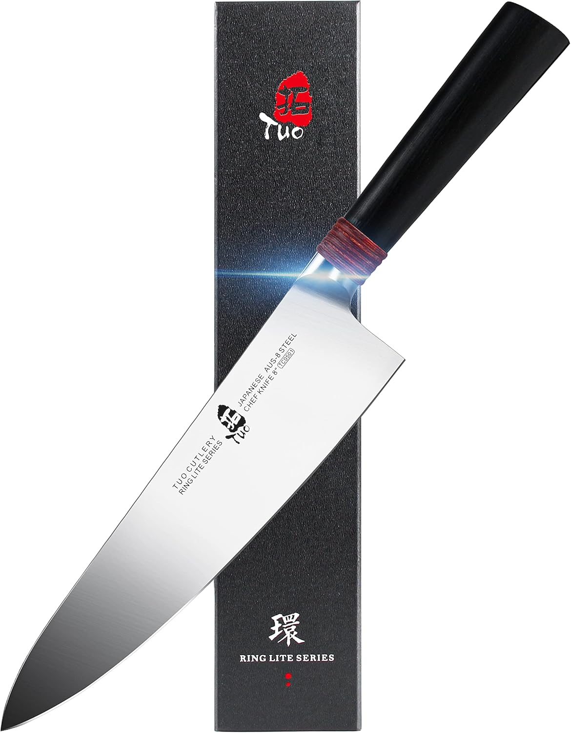 TUO Chef Knife 8 inch Kitchen Knife Cooking Knife Chef's Knife Pro Japanese Gyuto Knife for Vegetable Fruit and Meat, AUS-8 High Carbon Stainless Steel with Ergonomic Handle Gift Box, Ring Lite Series