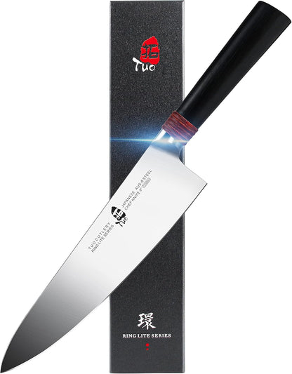 TUO Chef Knife 8 inch Kitchen Knife Cooking Knife Chef's Knife Pro Japanese Gyuto Knife for Vegetable Fruit and Meat, AUS-8 High Carbon Stainless Steel with Ergonomic Handle Gift Box, Ring Lite Series