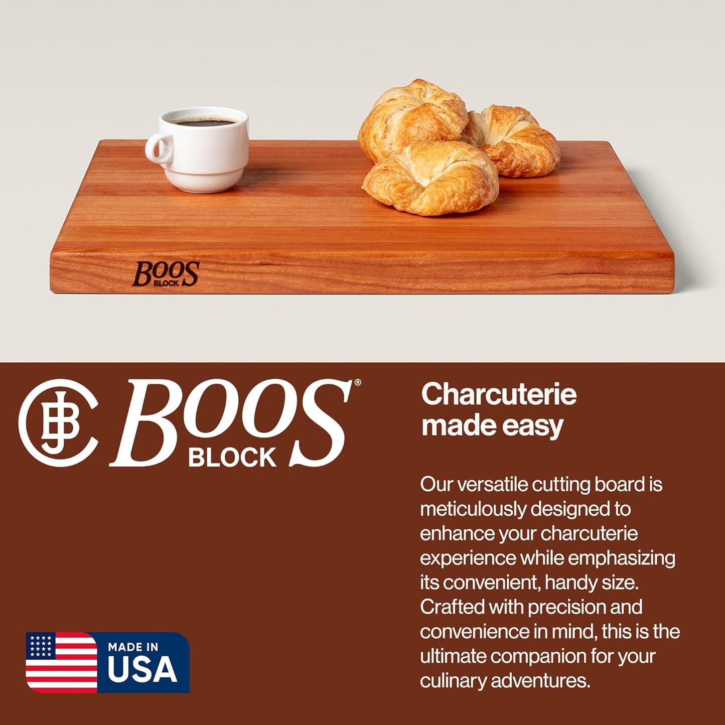 John Boos R-Board Series Rectangular Wooden Maple Cutting Board 20”x15” – 1.5” Thick, 12-lb Reversible Butcher Block with Edge-Grain & Finger Grips – Made in the USA