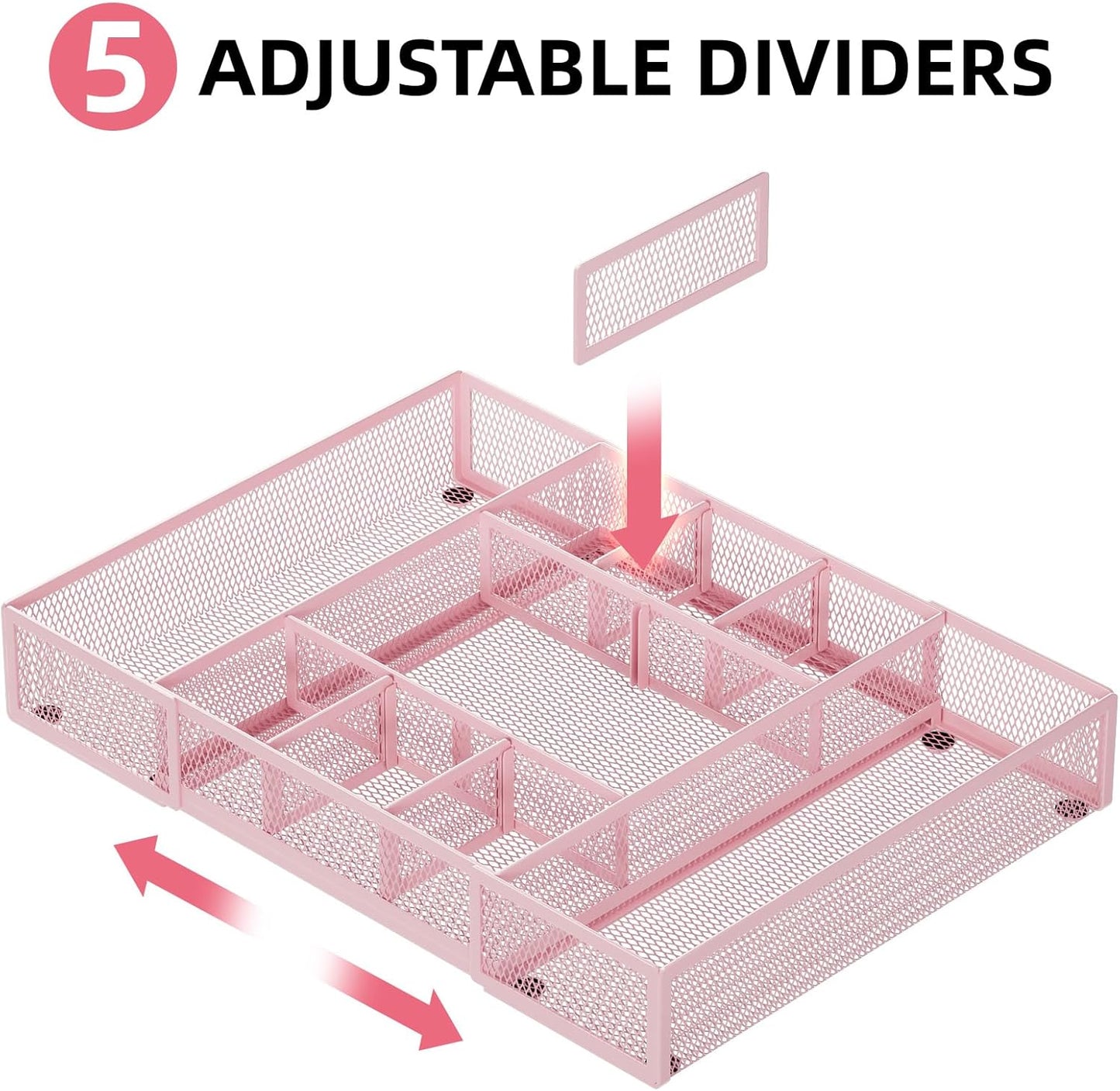 Marbrasse Expandable Desk Drawer Organizer, Mesh Drawer Organizer Tray with 10 Adjustable Compartments, Desk Organizers and Accessories for Office Supplies, Makeup & Vanity (Expandable White-2 pack)