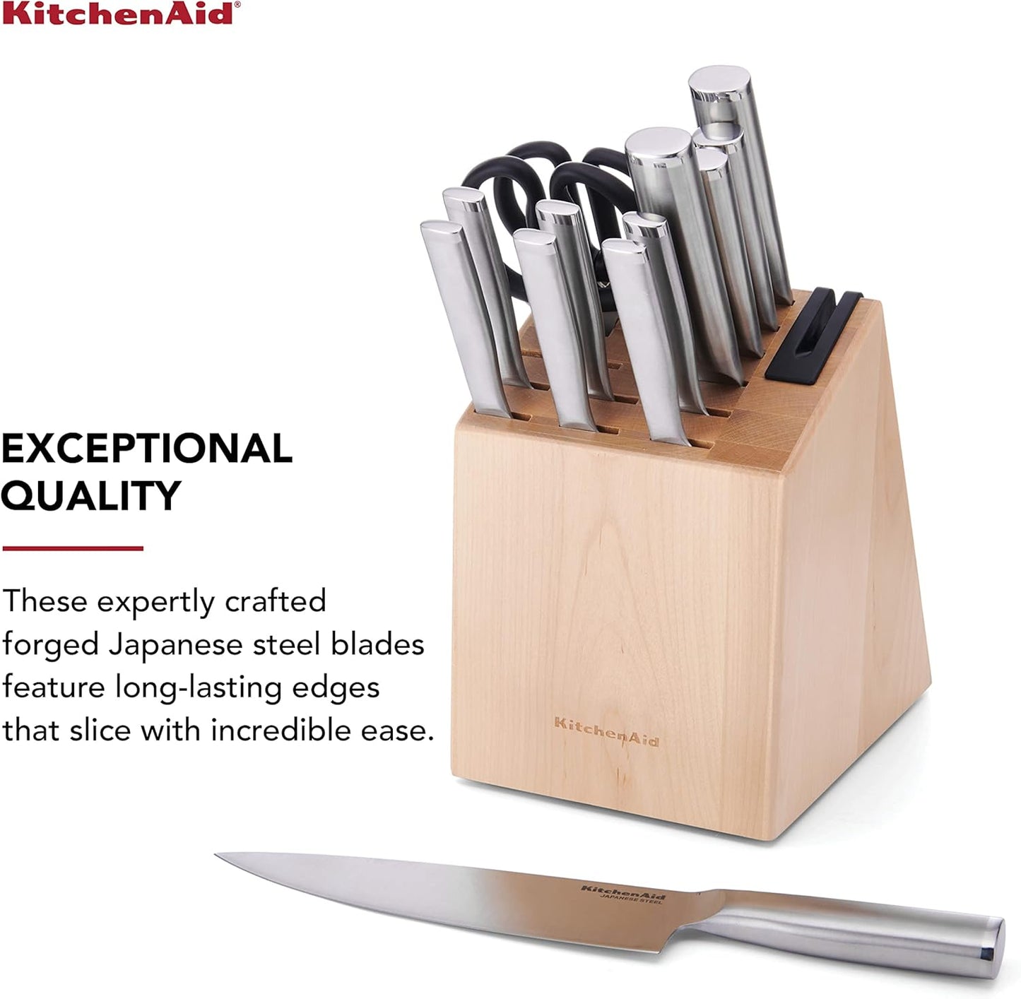 KitchenAid Gourmet Knife Block Set with Built-in Sharpener, 15-Piece, Stainless Steel