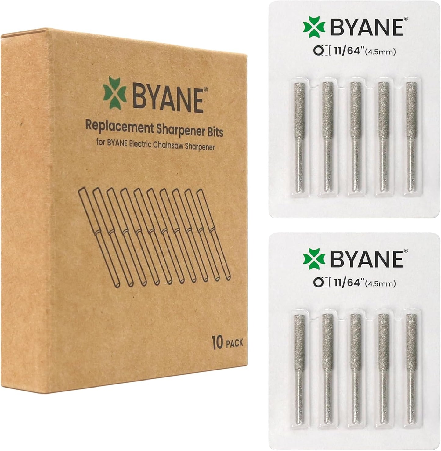 Byane Diamond Chainsaw Sharpening Bits - 5/32''(4.0mm) Carbide Chain Grinding Stones 10PCS, Optimized for Carbide & Standard Chains, Electric Grinder Replacement