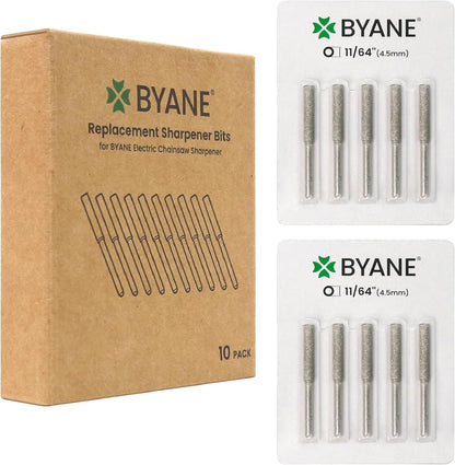 Byane Diamond Chainsaw Sharpening Bits - 5/32''(4.0mm) Carbide Chain Grinding Stones 10PCS, Optimized for Carbide & Standard Chains, Electric Grinder Replacement