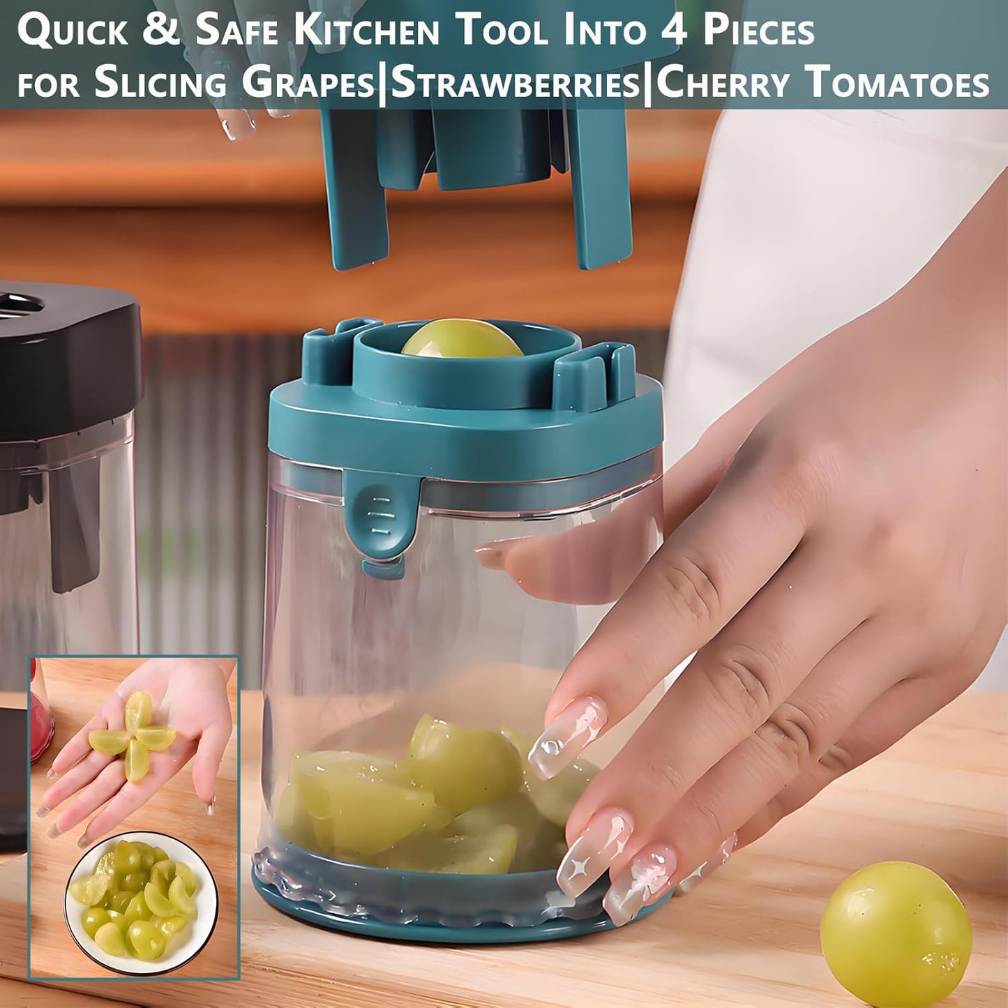 New Grape Cutter for Toddlers, Cutter Quarter Slicer Tool Into 4 Pieces for Slicing Grapes, Strawberries, Cherry, Tomatoes (Pink)
