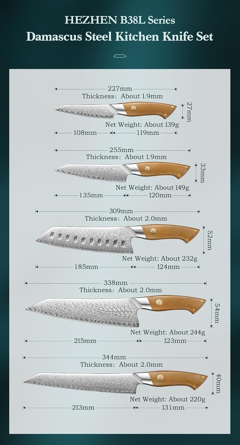 HEZHEN Damascus Chef Knife, 8.5 Inches, 67 Layers Damascus Steel, Professional Japanese Kitchen Knife for Chefs and Home Cooking, Ultra-sharp Blade with Linen Micarta Handle, Gift Packing