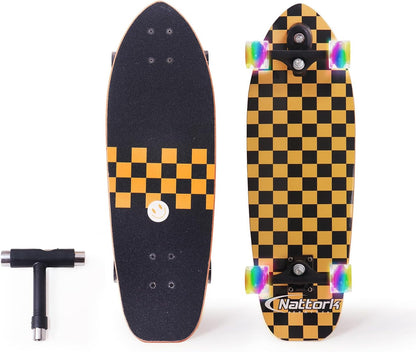Nattork Complete Kid Skateboards 29" x 9" Youth Cruiser Skateboard for Beginners Double Kick Deck Concave Girls or Boys Skateboard