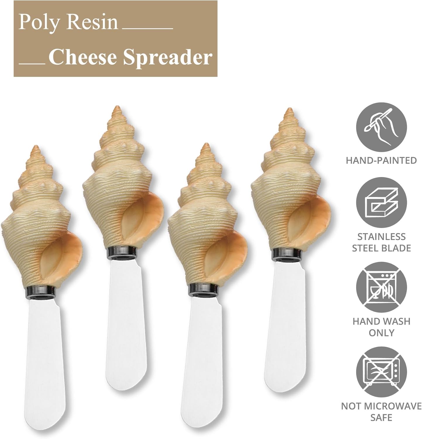 Supreme Housewares Tiki Bar Cheese Spreaders, Hand-Painted Resin Handles with Stainless Steel Blades for Spreading Cream Cheese, Butter, and Jam, Assorted Designs, Set of 4