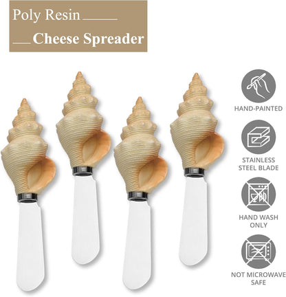 Supreme Housewares Tiki Bar Cheese Spreaders, Hand-Painted Resin Handles with Stainless Steel Blades for Spreading Cream Cheese, Butter, and Jam, Assorted Designs, Set of 4