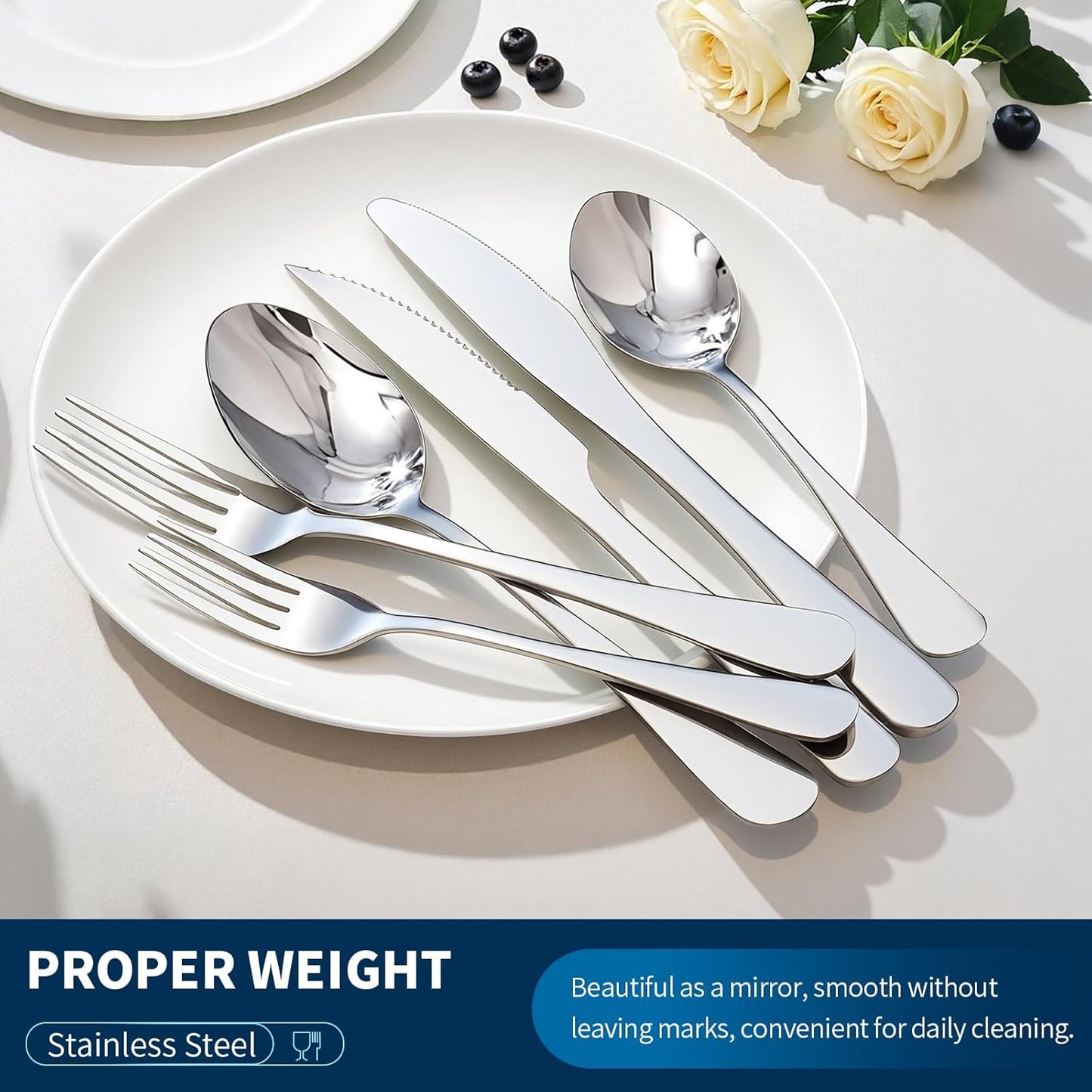 GPY Black Silverware Set, 24-Piece Stainless Steel Flatware Set Service for 4, Titanium Plated Black Eating Utensils, Modern Mirror Finish Cutlery for Kitchen & Home