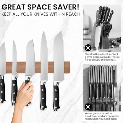 THMINS 24 Inch Magnetic Knife Strips, Magnetic Knife Holder for Wall, Magnetic Knife Strips for Knife Storage, Metal Tool Rack for Kitchen Utensils Storage (Black)