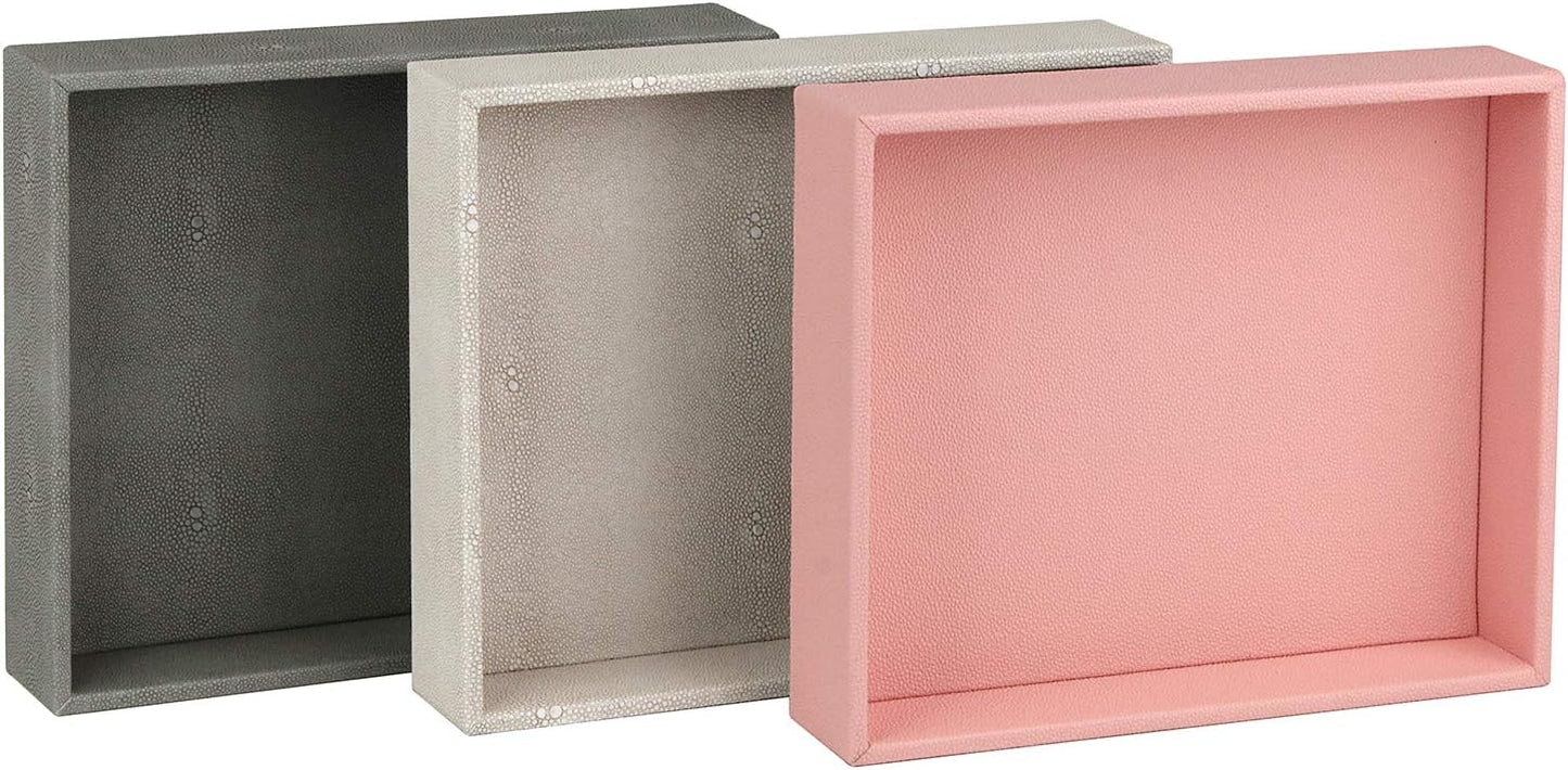 HofferRuffer Faux Leather Vanity Tray, Elegant Desktop Storage Organizer, Decorative Catchall for Perfume, Bathroom Valet, Nightstand or Dresser, 10.2 x 8.4 x 1.8 inches (Grey Stripe)