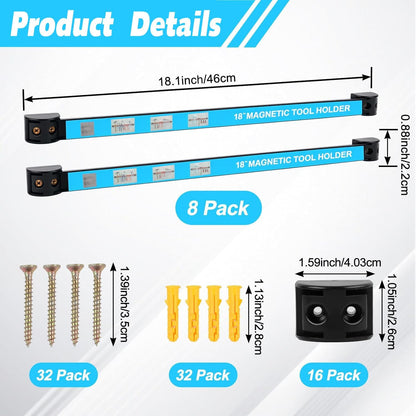 8 PCS Magnetic Tool Holder Strip,Tool Magnet Bar for Garage Organization, Heavy Duty Space Saving Tool Organizer with Mounting Screws for Garage, Workshop, Kitchen (12 inch)