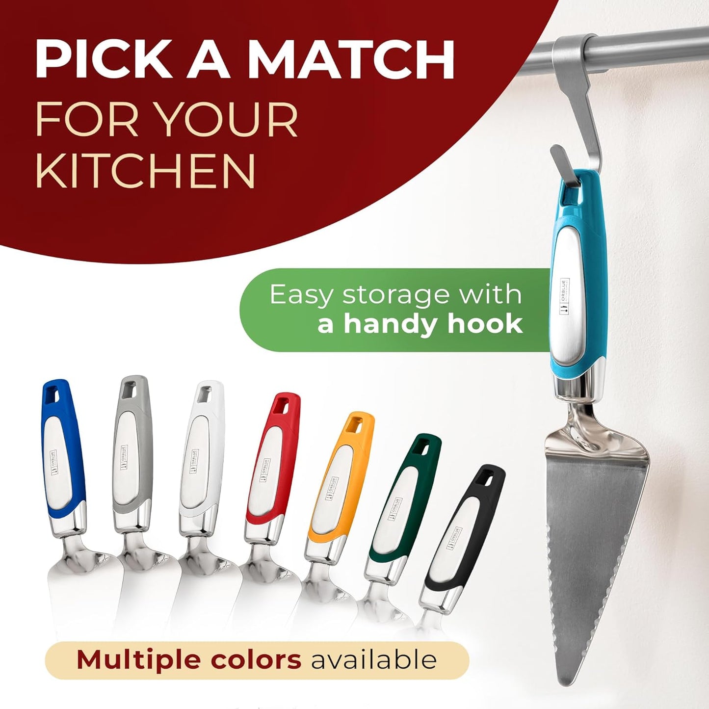 Orblue Pie Server, Essential Kitchen Tool, Serrated on Both Sides, Great for Right or Left Handed Chef, Stainless Steel Flatware , Cake Cutter,White