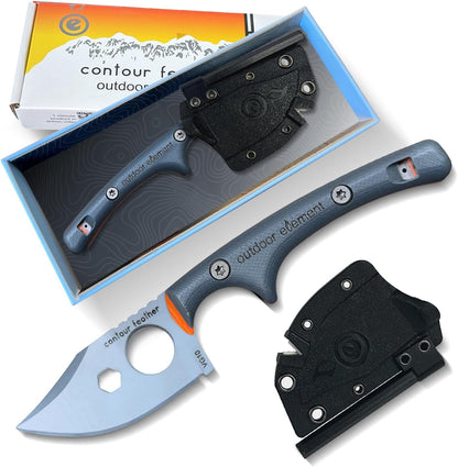 Scout Feather Glow - Fixed Blade Survival Knife with built-in Firestarter for Camping, Hunting, Outdoor Adventure and Culinary Need - VG10 Blade, Whistle, Knife Sharpener, Compact Sheath & G10 Handle