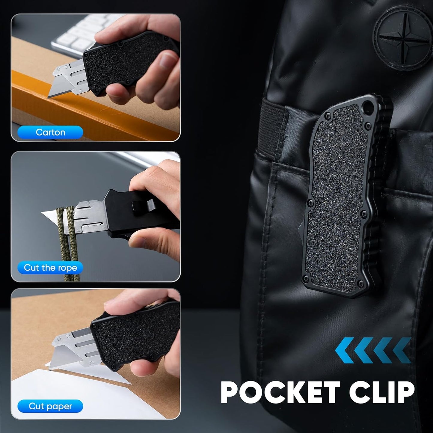 XXV Aluminum Alloy Utility Knife, Box Cutter,Cute Heavy Duty Pocket Knife, Safety Replaceable Blade EDC Razor Knives with 10Pcs Replaced Blades,Black