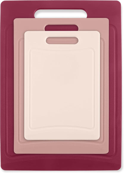 COOK WITH COLOR Non-Slip Cutting Board Set – Kitchen Essentials with Easy Grip Handle for Meat, Veggies, and Fruits, 4 Cutting Boards, Brown