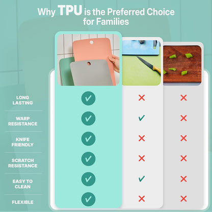 TPU Cutting Board Set of 2 11" x 16" with Handle Juice Groove - Flexible Cutting Mats for Kitchen, Knife Friendly Non-Slip Chopping Board, Scratch Resistant Blue Gray