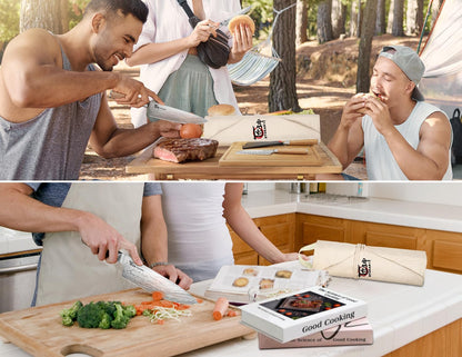 SYOKAMI 14pcs Chef Knife Set with Roll Bag, Professional Stainless Steel Japanese Knife Set with Pakkawood Handle for Professional Chef, Camping, Travel, BBQ, RV or Gift