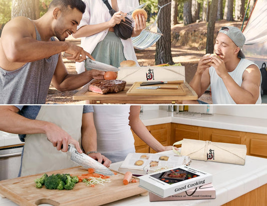 14pcs Chef Knife Set with Roll Bag, Professional Stainless Steel Japanese Knife Set with Pakkawood Handle for Professional Chef, Camping, Travel, BBQ, RV or Gift