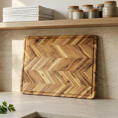 End Grain Acacia Wood Cutting Boards for Kitchen, 1.5 in Thick Butcher Block Construction for Stability, 15 x 10 in Medium Cutting Boards with Gift Box, Juice Groove and Handle