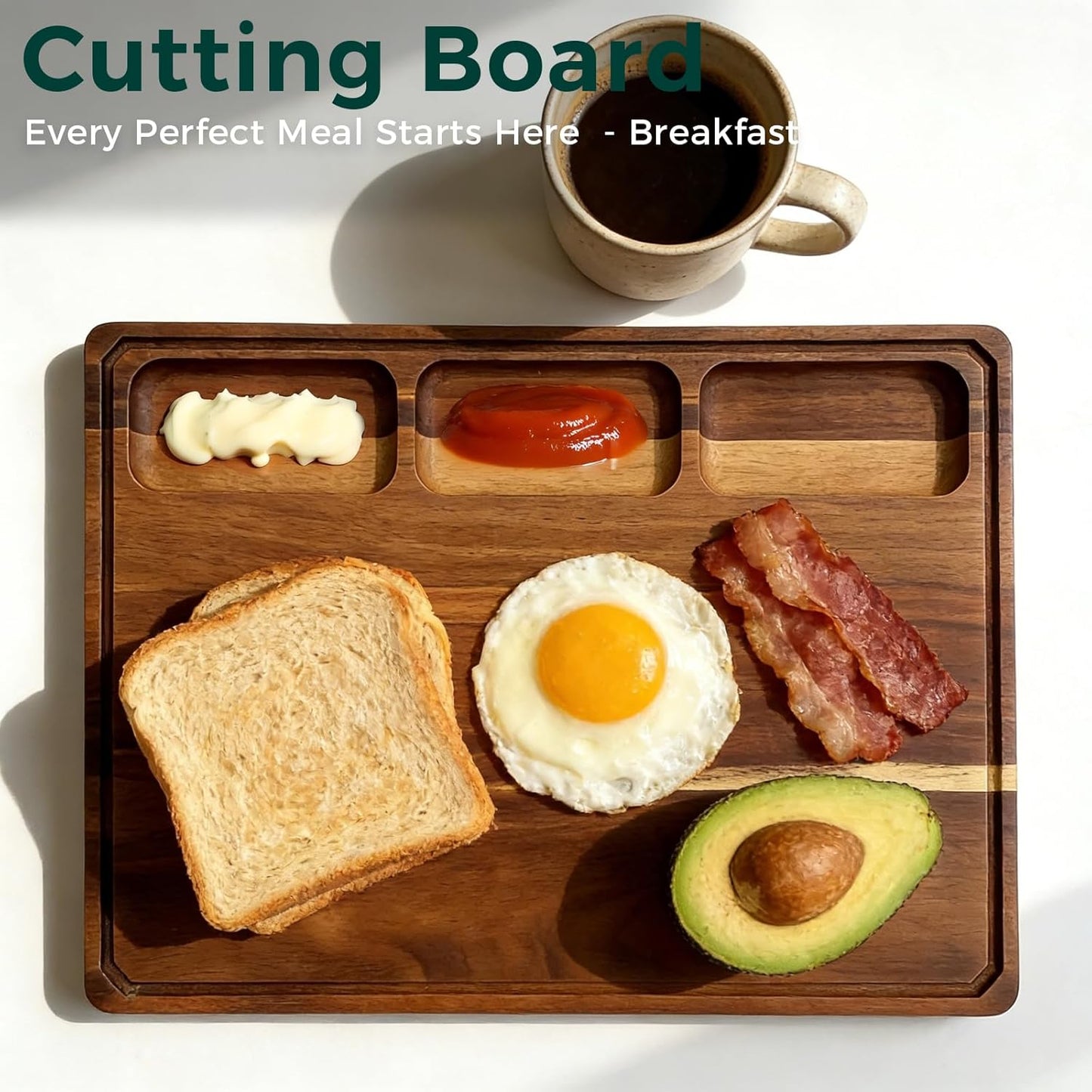 Walnut Cutting Board, Made in USA, FSC-Certified Walnut, Cutting Boards for Kitchen with 3 Built-in Compartments and Juice Grooves, End Grain Cutting Board with Handle, for Meat, Fruit(1.2" Thick)