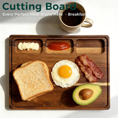 Walnut Cutting Board, Made in USA, FSC-Certified Walnut, Cutting Boards for Kitchen with 3 Built-in Compartments and Juice Grooves, End Grain Cutting Board with Handle, for Meat, Fruit(1.2" Thick)
