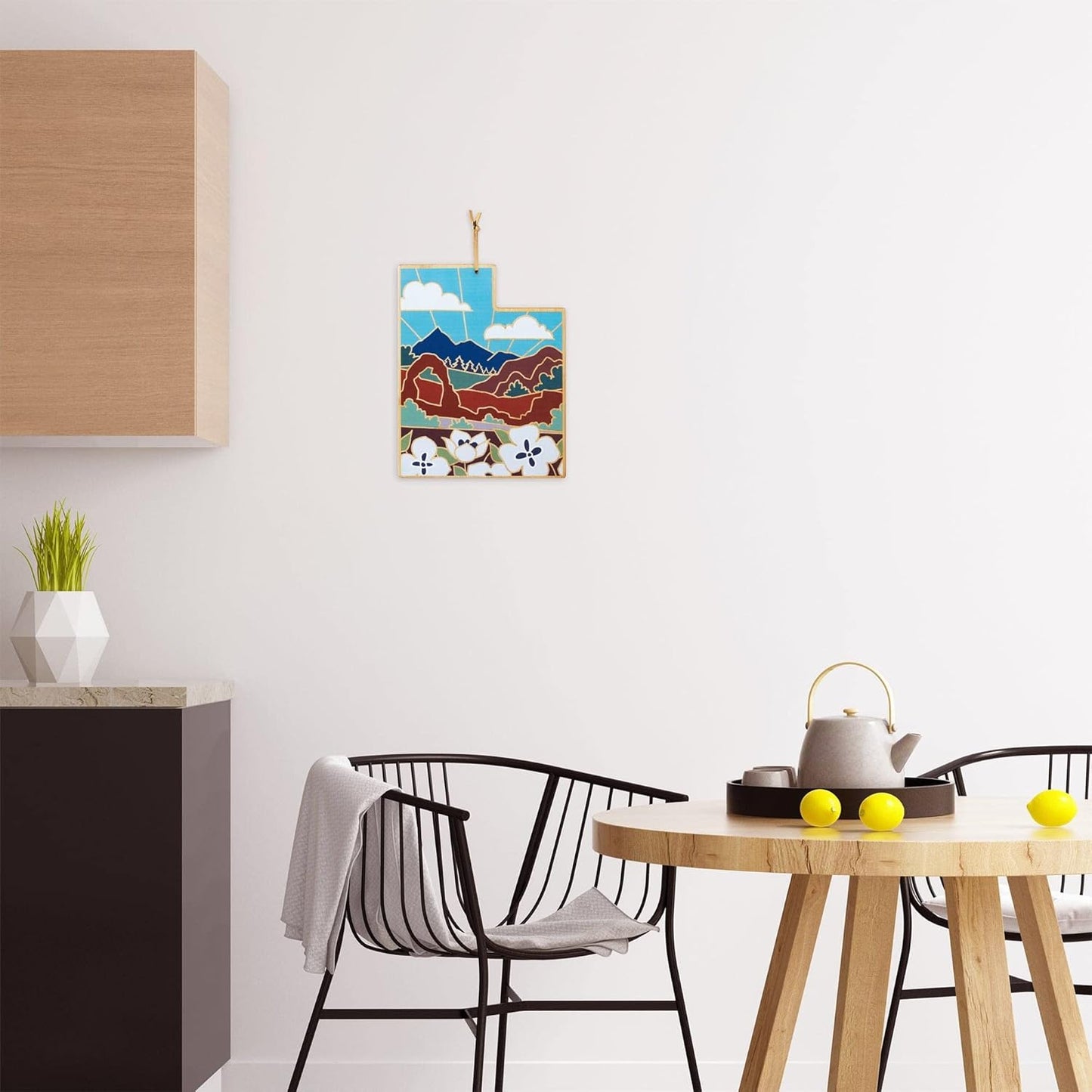 Totally Bamboo North Carolina State Shaped Cutting Board and Charcuterie Serving Platter with Artwork by Summer Stokes, Includes Hang Tie for Wall Display 18" x 8" x 5/8" - Colors A