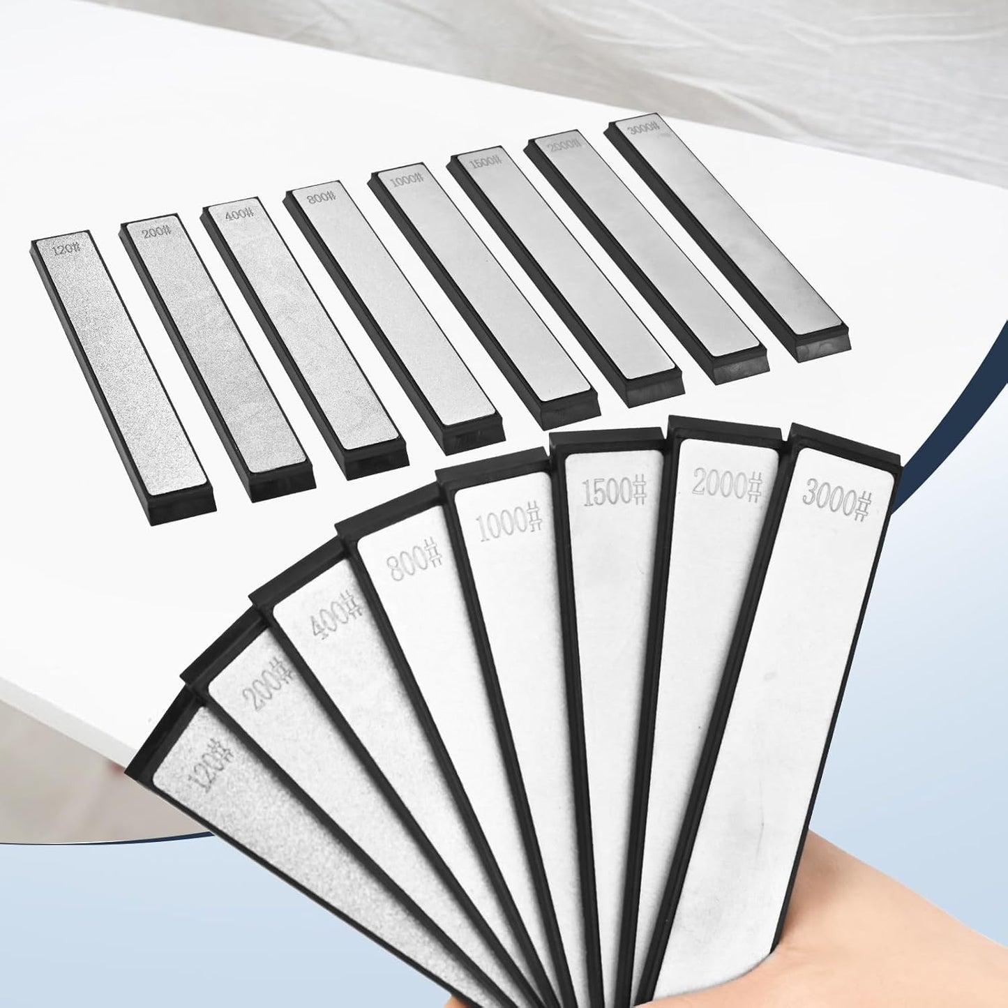 8 PCS Diamond Sharpening Stones, Professional Whetstone Set With Base,120/200/400/800/1000/1500/2000/3000 Kitchen Knife Grinding