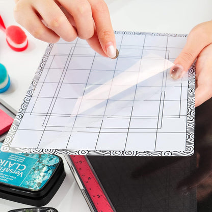 Sticky Non-Slip Flexible Gridded Stamp Mats Grid Sheets 2 PCS Low Stick Mat and 1 Blending Buddy Set,Laser Template with Stuckable Hole,Multi-Use Tack Adhesived Sheet Scrapbooking Craft Accessory