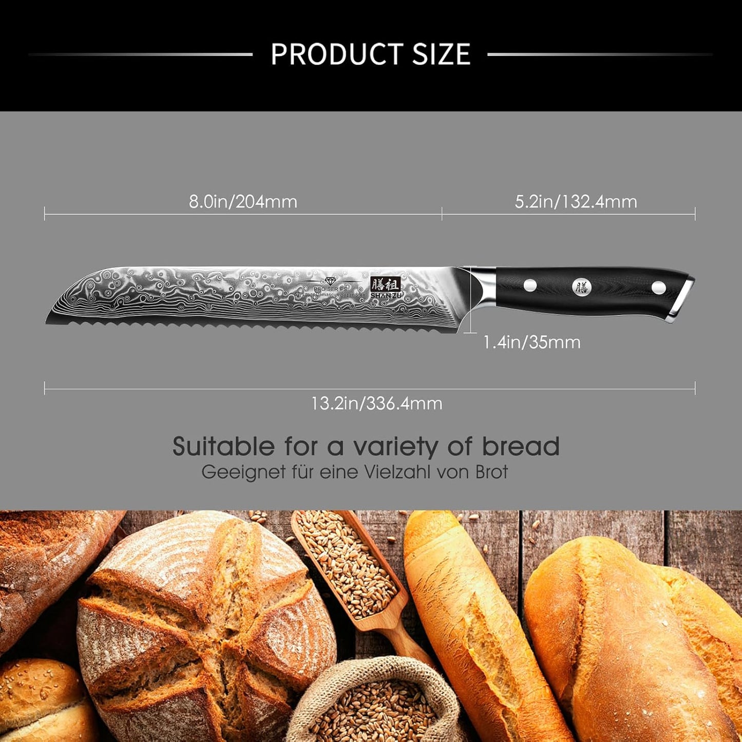 SHAN ZU Chef Knife 8 Inch Japanese Steel Damascus Kitchen Knife, Professional Kitchen Knives Sharp High Carbon Super Steel Kitchen Utility Knife