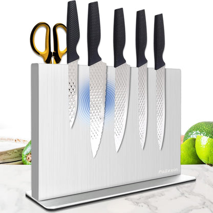 Magnetic Knife Block Without Knives—Stainless Steel Double-Sided Magnetic Knife Holder Stand with Strong Magnets, Knife Storage Organizer for Kitchen Counter top
