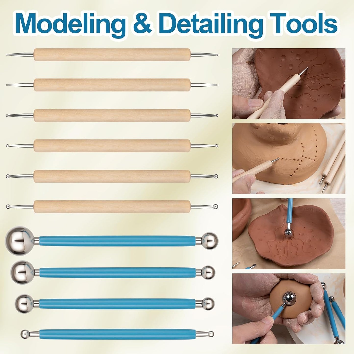 Amrules Clay Tools Kit, 12 PCS Polymer Clay Cutter Tools, Rectangle Shape Acrylic Press Board and Roller Pin Supplies Suitable for Shaping, Carving, Pottery Craft and DIY Projects