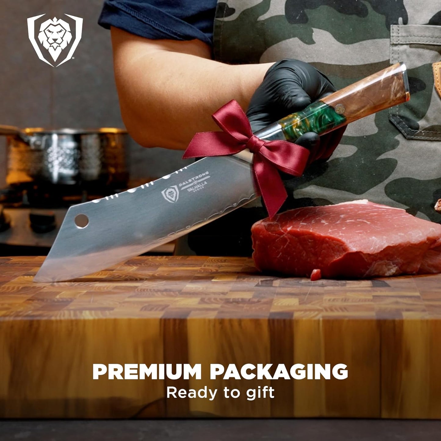 Dalstrong Chef & Cleaver Hybrid Knife - The 'Crixus' - 8 inch - Valhalla Series - 9CR18MOV HC Steel - Celestial Resin & Wood Handle - Razor Sharp Chef's Knife - w/Leather Sheath
