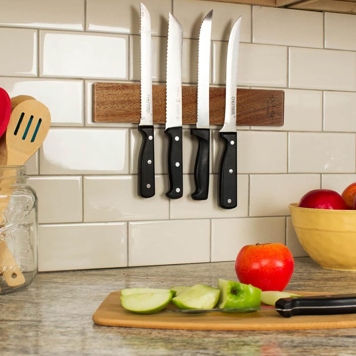 Zulay (12 Inch) Stainless Steel Magnetic Knife Holder For Wall - Powerful Knife Magnetic Strip With Extra Hanging Hooks - Wall Mount Magnetic Knife Strip & Organizer For Kitchen & Tools (Gold)
