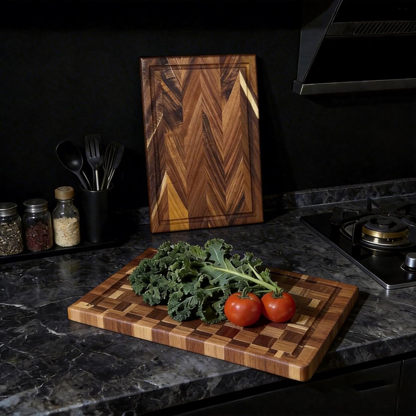 Acacia Wood Cutting Board Set for Kitchen, Large End Grain & Edge Grain Butcher Block with Juice Groove, Heavy Duty Wooden Chopping Board for Meat, Vegetables, Bread & Charcuterie