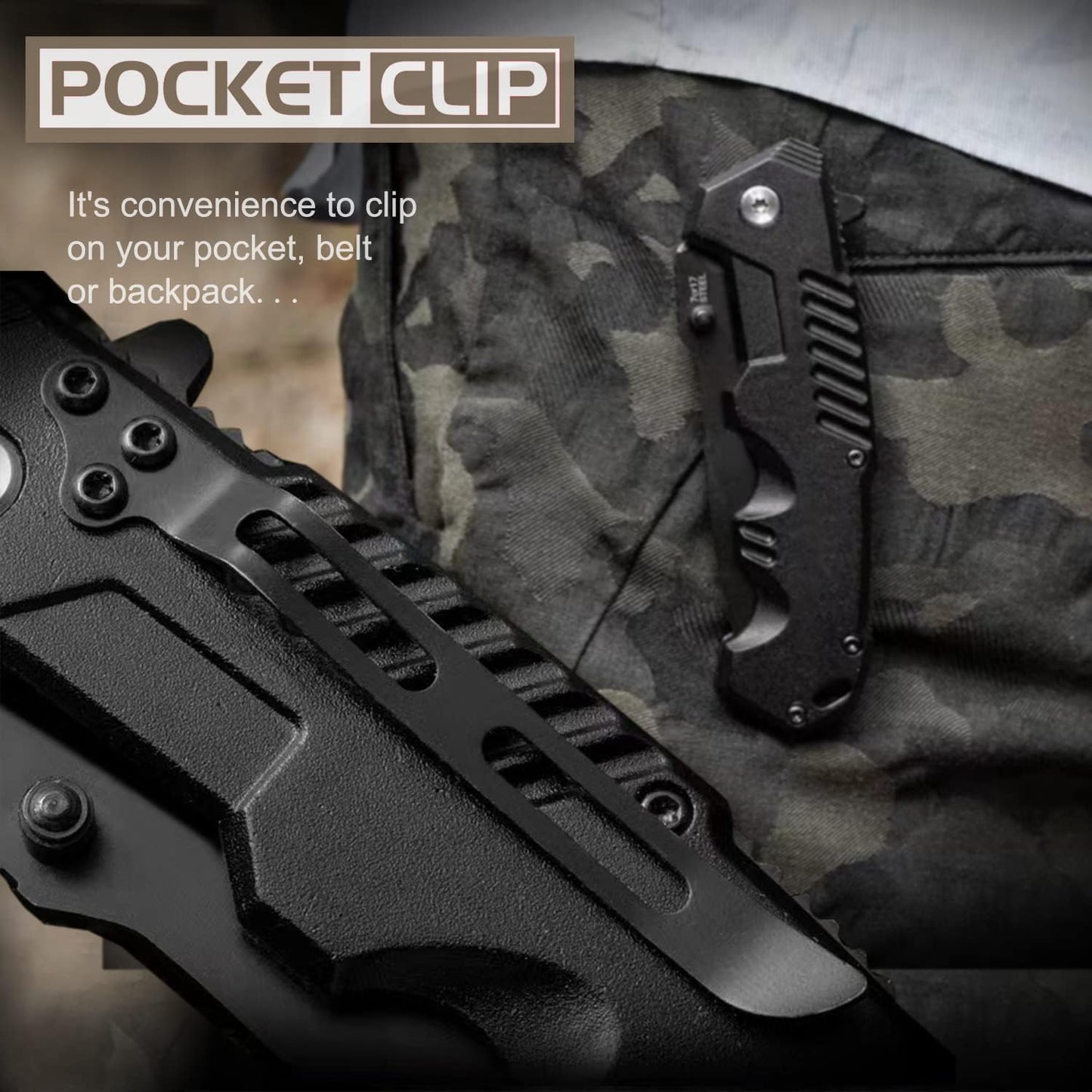 Pocket Knife for Men, Folding Knife with Clip, EDC Pocket Knives with Flipper Open and Liner Lock, Sharp Tactical Knife for Outdoor Survival Camping Hunting Fishing, Cool Knifes for Dad, Mens Gift