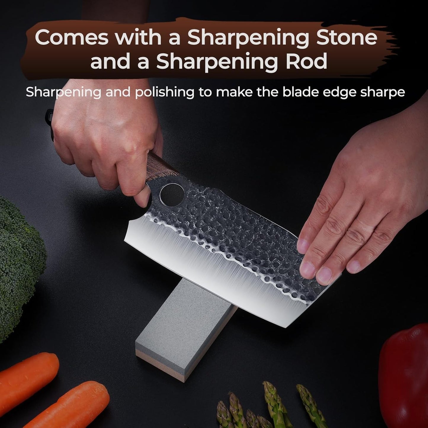 Butcher Knife Meat Cleaver Knife, Hand Forged Japanese Knife Set of 3, High Carbon Kitchen Knife & Serbian Chef Knife & Boning Knife for Meat Cutting, Outdoor Cooking BBQ Camping Gift for Men