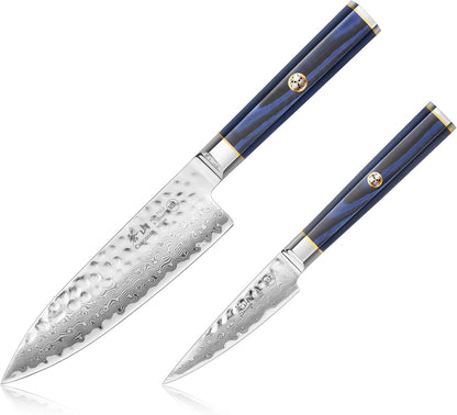 Cangshan KITA Series 2-Piece Starter Knife Set (6" Chef + 3.5" Paring) With Ash Wood Box, High Carbon X-7 Damascus Steel, 501523 (2pc)