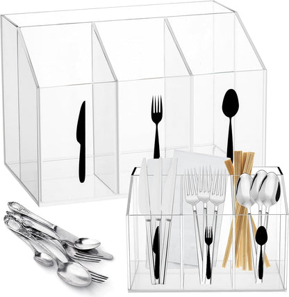 Chunful Acrylic Cutlery Storage Organizer Bin Silverware Caddy Countertop Napkins Flatware Spoon Fork Knife for Cabinet Indoor Outdoor Home Flatware Dining Room10.43 x 6.54 x 3.94 Inches