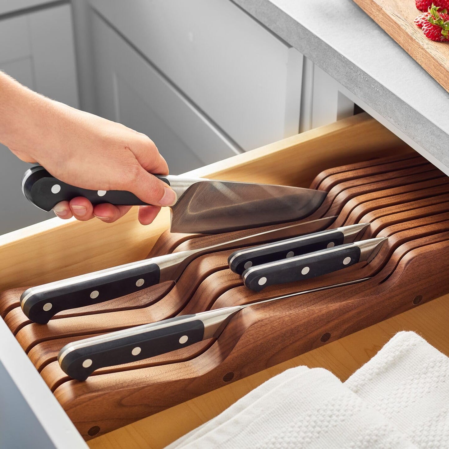 Sur La Table Walnut Drawer Knife Block, Brown