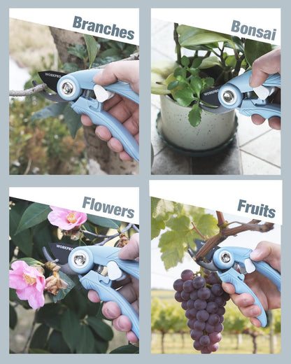 WORKPRO 6.9" Bypass Pruning Shears, Gardening Scissors with Sharp SK5 Steel Blade, Handheld Garden Floral Clippers for Rose, Plants, Flowers, Fruits Trees, Gardening Gifts for Women & Men, Green