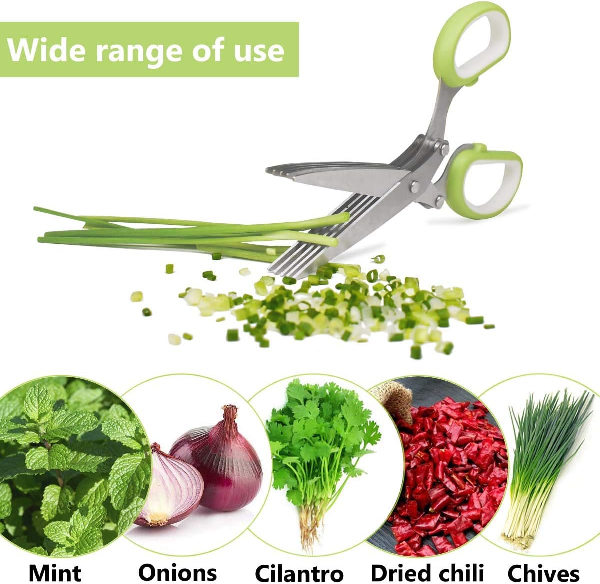 5 Blade Herb Scissors Kitchen Herb Shears Cutter Multipurpose Cutting Shear with 5 Stainless Steel Blades & Safety Cover & Cleaning Comb Salad Sizzors Cilantro Chive Parsley Onion Scissors (Black Red)
