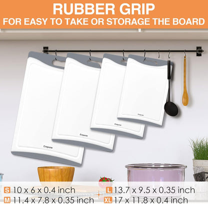 Empune Extra Large Cutting Boards, Plastic Cutting Boards for Kitchen (Set of 4) Cutting Board Set Dishwasher Safe Chopping Board with Juice Grooves Easy-Grip Handles, Black