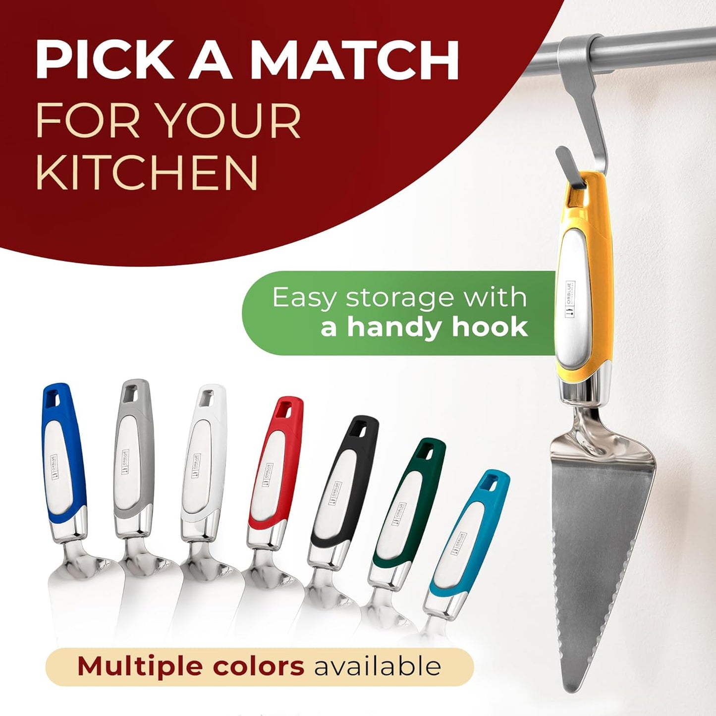 Orblue Pie Server, Essential Kitchen Tool, Serrated on Both Sides, Great for Right or Left Handed Chef, Stainless Steel Flatware , Cake Cutter,White